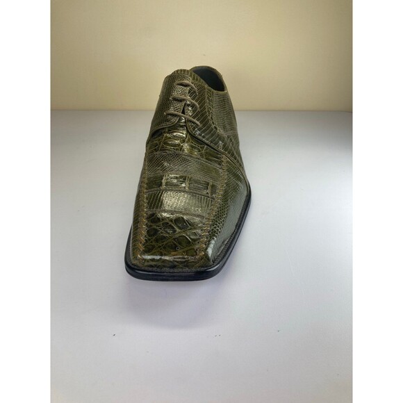 David Eden Crocodile Lizard Skin Men’s Size 14 Dark Green Leather Oxfords Shoes - Picture 2 of 5